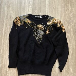 Black Leaf Embellished Sweater
